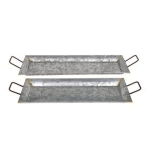 Set Of 2 Galvanized Metal Iron Serving Tray With Handles Decorative Centerpiece Tray For <b>Coffee</b> <b>Table</b> Weddings And Home Decor - Product Image 4