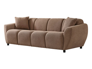Juego de Sofás de Madera de Teca Sólida de Lujo, Sofá Moderno Curvo de Chenilla Color Taupe, Sofá de 3, 2 y 1 Plazas, Mesa de Centro, Muebles para Sala de Estar de Villa - Product Image 2