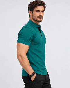 Fawkes <b>Men's</b> <b>Green</b> Short Sleeve Pique <b>Polo</b> <b>Shirt</b> Solid Color Casual Breathable Knitted Regular Fit Back Neck Logo wholesale - Product Image 4