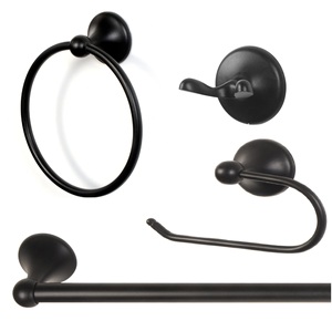 Ensemble d'accessoires de salle de bain 4 pièces noir mat le plus vendu, résistant à la rouille, fixation murale, pour la maison, en promotion - Product Image 1