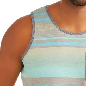 Débardeur de sport OEM Fitness 2026 pour hommes, rayé, coupe musclée, sans manches, en coton, avec poche, respirant, personnalisable, vente en gros - Product Image 3