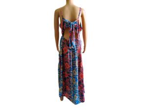 Vestidos Casuales Maxi de Talla Única, Estilo Bohemio, de Seda, Corte A, Estampado Floral, Cuello en V, Sin Mangas, Estilo Coreano, para Verano - Product Image 4