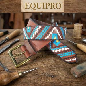 Cinturón de Cuero con Bordado a Rayas, Hebilla de Aleación con Marco Cuadrado, Estilo Casual, Resistente, 3.5cm de Ancho - Product Image 2