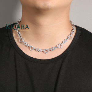 Collar de Plata S925 con Baño de Rodio para Mujer, con Diamantes Cultivados en Laboratorio en Forma de Corazón, con Cadena y Engaste Pavé, Joyería Romántica para Boda - Product Image 1