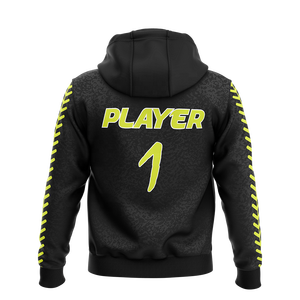 400GMS Fleece Men's Black Pullover Hoodie with Neon Yellow Baseball Stitch Print and Kangaroo Pocket Breathable Gym Men Hoodie - Product Image 2