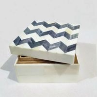 Boîte de rangement décorative rectangulaire en bois bleu floral, faite à la main, moderne, élégante, durable, sans danger pour les aliments, non toxique, avec incrustation d'os – Meilleure vente