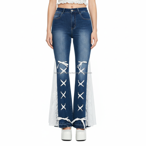 Jeans de Mujer con Corte de Campana, Blancos, de Cintura Alta, Transpirables, Personalizados, OEM, al por Mayor - Product Image 2