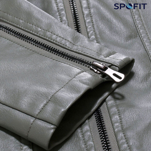 High Quality Custom Leather <b>Jackets</b> High Street Men's <b>Winter</b> Stand Zipper Front Cow Skin Non woven Fabric <b>Waterproof</b> Breathable - Product Image 5