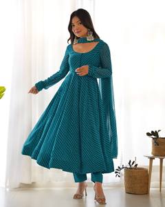 Ensemble Anarkali Royal Pure Fox Georgette à imprimé Laheriya avec jupe évasée de 4 mètres - Product Image 2