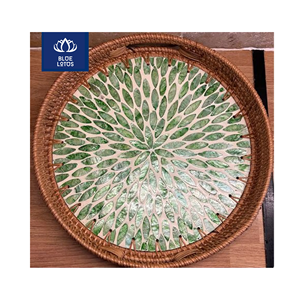 Plateau en rotin écologique perlé, incrustation de coquillages purs, idéal pour servir le petit-déjeuner et le café, prix direct, produit le plus vendu - Product Image 1