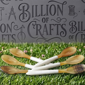 Premium <b>Black</b> and White <b>Epoxy</b> <b>Resin</b> Spoon Set with Decorative Handles High Quality Handmade Kitchen Serving Utensils - Product Image 3