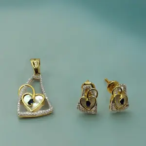 สร้อยคอจี้รูปหัวใจชุบทองหรูหราพร้อมต่างหูเข้าชุดประดับด้วยหินสีน้ำเงินและคริสตัลสำหรับผู้หญิง - Product Image 3