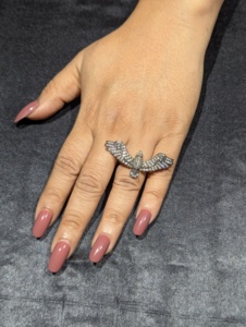 Anillo REYES de estilo victoriano con alas de águila y diamantes naturales, plata de ley 925 con baño de rodio negro, anillos llamativos con diseño de pájaro para mujer - Product Image 4