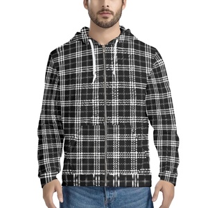 Sweat à capuche zippé pour homme, motif à carreaux, impression par sublimation, polyester respirant, vêtement décontracté pour l'automne - Product Image 4