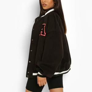 Veste universitaire noire à manches en cuir PU, col rond, simple boutonnage, décontractée, unisexe, hiver, respirante, séchage rapide, polyester/coton - Product Image 1
