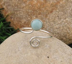 Bague en Larimar naturel, argent sterling 925, cabochon rond simple, pierre précieuse bleue, bijoux classiques de mariage, bijoux océaniques pour femmes - Product Image 2