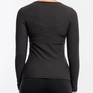 Camiseta Casual de Manga Larga para Mujer, Color Verde Sólido, Cuello Redondo, Tejido de Punto, Ajuste Delgado, Secado Rápido, Venta al por Mayor, Camisetas de Manga Larga en Tendencia, ODM - Product Image 5