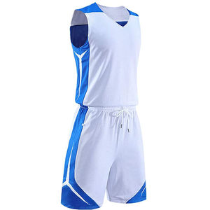 Ensemble d'uniformes de basketball col en V - Coupe athlétique classique, maillot en mesh et short, imprimé par transfert thermique, respirant, 100% polyester, pour équipe - Product Image 5