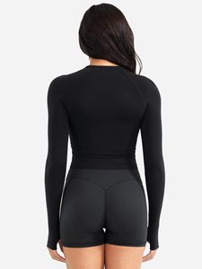 Summer Set For Womens Yoga <b>Long</b> Sleeve Top With Scrunch Butt Shorts Sets 2 Piece Casual Solid Crew Neck <b>Matching</b> T-shirt Running - Product Image 5