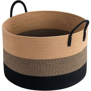 Large Cotton <b>Rope</b> <b>Storage</b> <b>Basket</b> Decorative Woven Laundry Hamper Neutral Two-Tone Nursery Organizer <b>Basket</b> For Home Decor <b>Basket</b> - Product Image 1