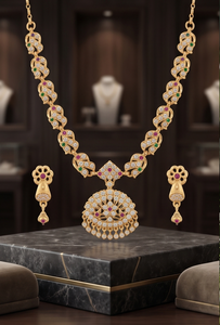 Ensemble collier et boucles d'oreilles pour femme Divyoro en alliage de cuivre plaqué or avec motif floral, ensembles de bijoux de mariage classiques - Product Image 2