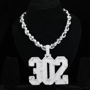 Iced Out Lucky Number Name Letter Pendant Men's Hip Hop <b>Gold</b> Plated 925 Silver Moissanite Chain Necklace Pass Diamond <b>Tester</b> - Product Image 1