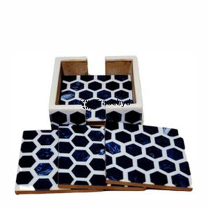 Elegante Posavasos con Incrustaciones de Hueso, Hecho a Mano, Decorativo de Lujo, 4x4 Pulgadas, Cuadrado, Colores Personalizados por Tradebyd - Product Image 1