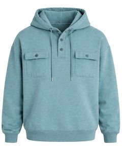 Sudadera con Capucha Azul Turquesa para Hombre, con Cierre de Botones, Bolsillo Doble en el Pecho, Estilo Casual Urbano, Fabricante Personalizado - Product Image 1