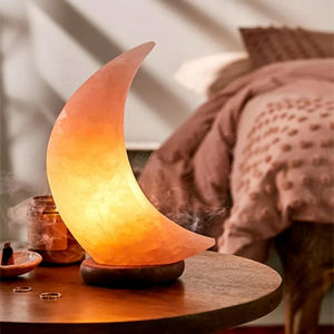 Lámpara de Sal del Himalaya de Media Luna OEM 2026 al por Mayor, la Mejor Calidad, Tallada a Mano, Base de Madera Ecológica, Artesanía Natural Personalizable - Product Image 2