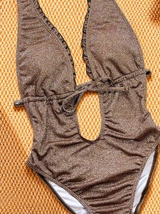 One-piece Bathing Wear Suit with Ruffle <b>Bikini</b> <b>Push</b>-<b>up</b> Swimwear Brown Beach Wear for Women - Product Image 2