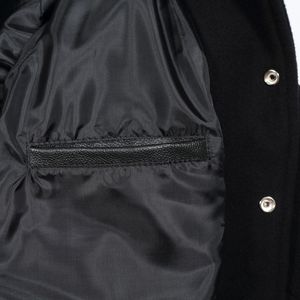 Green <b>White</b> Varsity <b>Jacket</b> <b>Men</b> Preppy Style Embroidered Letter LN Patch Regular Fit Autumn Wool Polyester Turn-down Collar - Product Image 3