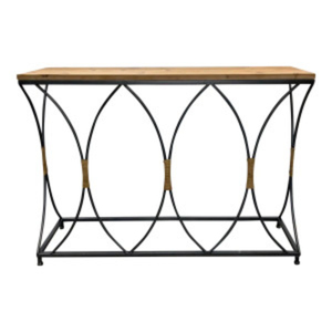 Mesa Consola Moderna Grande de Madera y Metal, Diseño Geométrico, Mesa Auxiliar para Sofá con Tapa de Madera Marrón Rústica y Base de Metal Negro - Product Image 1