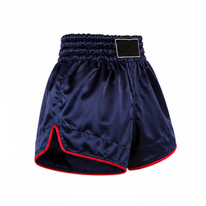 Pantalones Cortos de Boxeo para Hombre, Color Azul Marino Satinado, Cintura Alta, Cierre Elástico, Transpirables, Casuales, de Color Sólido, con Logotipo Frontal Personalizado - Product Image 3