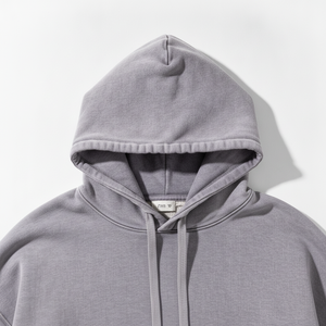 Sweat à capuche oversize pour homme, gris uni, en molleton de coton lavé, anti-boulochage, avec poche, style streetwear automne - Product Image 5