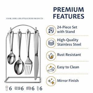 24-Piece Modern Sustainable Stainless Steel Cutlery <b>Set</b> with Stand Dishwasher Safe Premium Silver Finish <b>Spoon</b> <b>Fork</b> Knife <b>Set</b> - Product Image 2