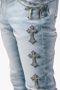 <b>Men's</b> Custom <b>Jogger</b> Pants Straight Fit Stonewashed <b>Denim</b> Mid Waist Casual Unisex Breathable Knitted Fabric Summer Applique - Product Image 5