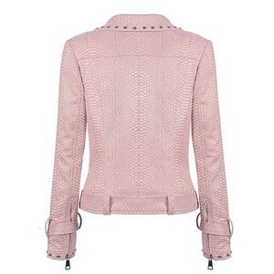Veste Courte en Cuir Véritable pour Femme, Style Rock, Tendance, Ajustée, avec Rivets aux Épaules et Fermeture Éclair - Product Image 2