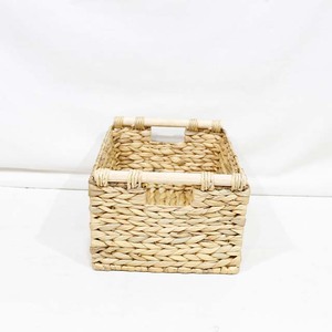 Top Rated Eco-Friendly Braided Water Hyacinth <b>Rectangular</b> <b>Storage</b> <b>Baskets</b> Set 3 Cubes Wood Dowel Home Bathroom Organization - Product Image 4