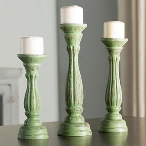 Juego de 3 Portavelas de Madera Verde de Lujo, Elegantes Portavelas Decorativos para el Hogar, Bodas, Fiestas, Navidad a Precio Económico - Product Image 1