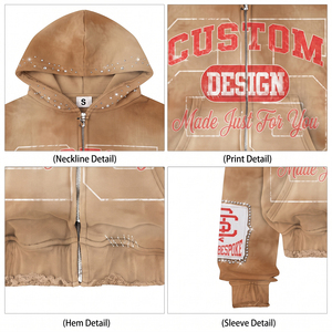 Sudadera con capucha Sunfaded de 450 g/m² para hombre, 100 % algodón, felpa francesa, con estampado gráfico de pedrería bordado, cremallera completa, estilo urbano holgado - Product Image 4