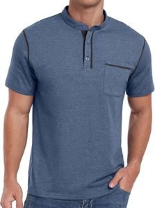 Camiseta de Manga Corta para Hombre, Cuello Alto, Corte Regular, Tejido de Punto, Color Sólido, Diseño con Bolsillo y Ribete en Contraste - Product Image 6