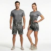 MOQ Rendah Set 2 Potong Pria Musim Gugur, Kaos Lengan Pendek & Celana Pendek, Bahan Mesh Bernapas Cepat Kering, Warna Dapat Disesuaikan, Sablon Pendek