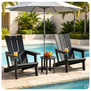 Sedia Adirondack Nera Impermeabile in HDPE con Portabicchieri, Capacità 330 LBS, Sedia Ergonomica da Patio per Uso Esterno - Product Image 6