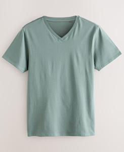 Camiseta de algodón jersey de manga corta con cuello en V para hombre, transpirable, corte regular, informal, 180g - Product Image 3