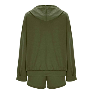 2026 High Quality Women Solid Color Crop <b>Top</b> Hoodie & <b>Shorts</b> <b>Set</b> Ladies Two Piece Casual Hoodie <b>Short</b> <b>Set</b> - Product Image 3