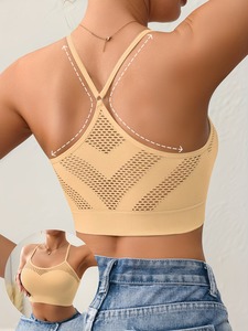Soutien-gorge de sport court pour femme, sans rembourrage, avec empiècements en maille respirante, idéal pour le yoga et l'entraînement, modèle vierge en maille, personnalisable - Product Image 5