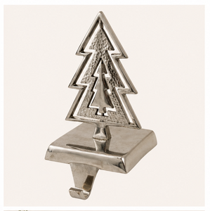 High Quality Silver Metal Christmas Tree <b>Stocking</b> <b>Holder</b> For Mantel Hammered Texture Pine Tree <b>Stocking</b> Hanger Xmas Decoration - Product Image 3