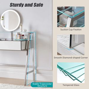 33.9 "argento MDF metallo vetro temperato trucco consolle a specchio 2 grandi cassetti Open Shelf stazione di ricarica camera da letto - Product Image 5