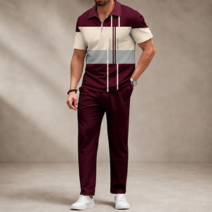 Conjunto Deportivo Polo Sublimado con Cierre de Cremallera, Personalizado, de Secado Rápido, Estilo Urbano, Informal, de Verano, de 2 Piezas, con Bloques de Color - Product Image 5
