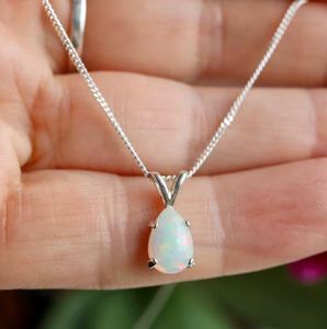 Natural Opal Pear Teardrop <b>Charm</b> Pendant Necklace 925 Sterling <b>Silver</b> Dainty Luxury Jewelry October Birthstone Gift Women - Product Image 1